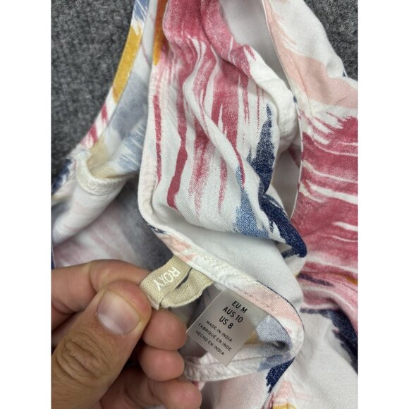 Roxy Shirt Womens US 8 Medium Pink Blue Ikat Print Sleeveless V Neck Boho Wrap - Picture 6 of 7